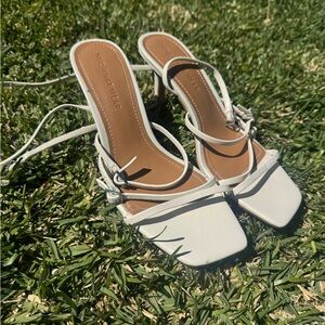 Who What Wear White Strappy Square-Toe Heeled Sandals